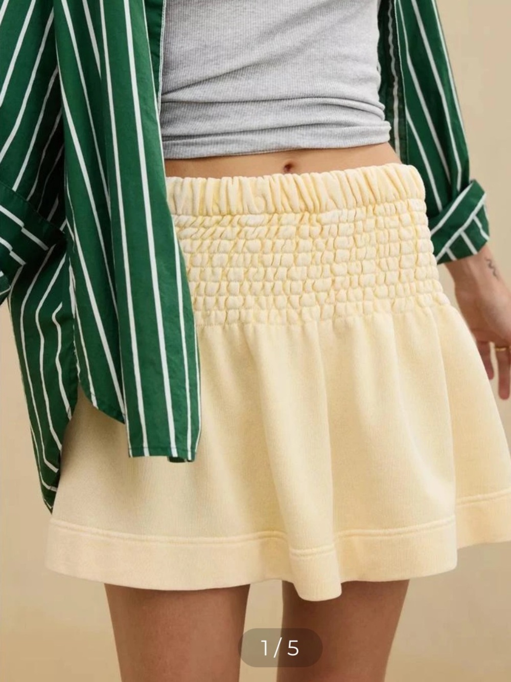 aerie Pale Yellow Smocked-Waist Mini Skirt